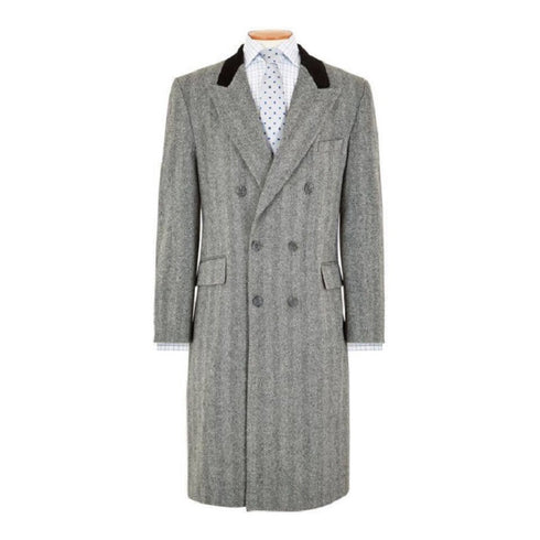 Mens Double Breasted Chesterfield Overcoat Wool And Cashmere Gray Topcoat