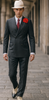 Mens Double Breasted Gangster Pinstripe Six Button Suit in Black