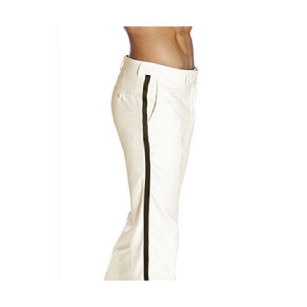 Mens Dress Pants Black Satin Stripe Classic Fit Solid Ivory Tuxedo Flat Front Pant