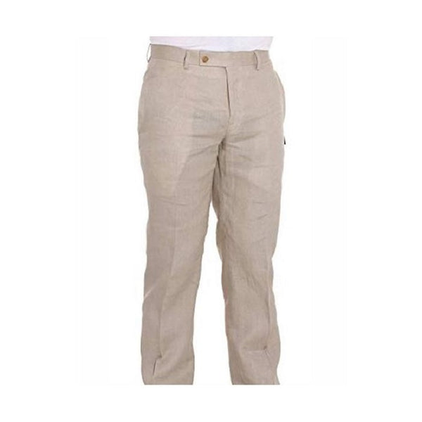 Mens Dress Pants Summer Linen Dress Pants Ivory Flat Front Pant