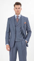 Mens Dusty Blue 3 Piece Suit 100% Wool Fabric – Classic Fit Wide Leg Pleated Pants Double Breasted Vest Formal Business Church Suit By Apollo King