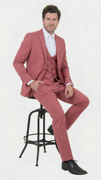 Mens Dusty Rose Three Piece Suit – Modern Formal 3PC Wedding and Prom Suit - Pink Coloe Modern Fit