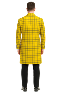Mens Plaid Overcoat - Wool Peacoat - Plaid Topcoats Yellow