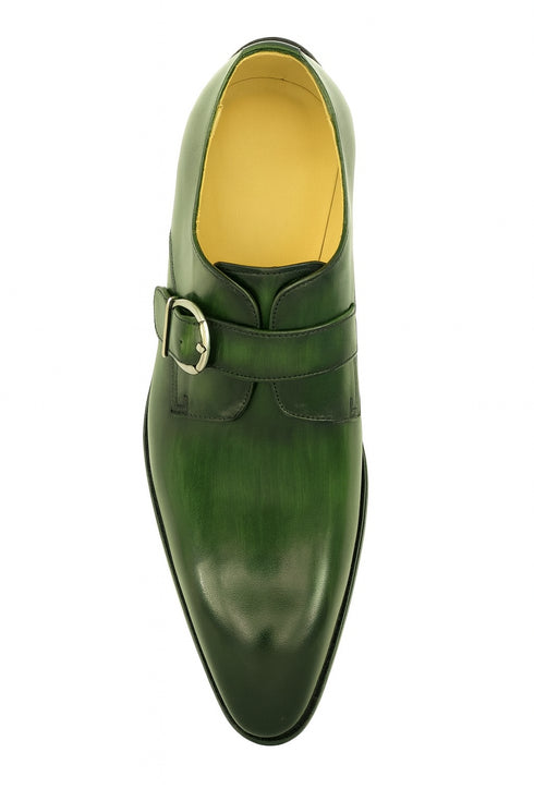 Mens Carrucci Classic Leather Fade Single D-Buckle Monk Strap Dress Shoe in Chestnut