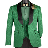 Mens Emerald Green Jacquard Tuxedo Suit