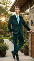 Mens Emerald Green Teal Blue Velvet Suit – Luxury Two Piece Formal Evening Suit