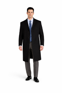 Mens Extra Long Outerwear in Black &amp; Charcoal Topcoat/Overcoat