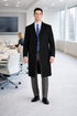 Mens Extra Long Outerwear in Black &amp; Charcoal Topcoat/Overcoat