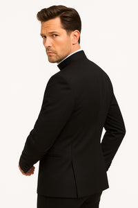 Mens Five Button Mandarin banded Black Tuxedo