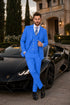 Men's Sky Blue Statement Ticket Pocket Peak Lapel Wool Double Breasted Vest Suit with Silver Buttons – Modern Fit