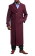 Mens Full Length Overcoat Burgundy Wool Double Breasted Trench Coat