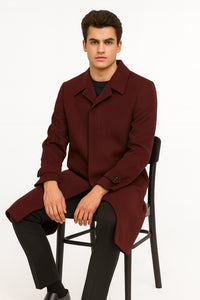 Men's Full Length Top Coat - Single Breasted - Mens Big and Tall burgundy Trench coat