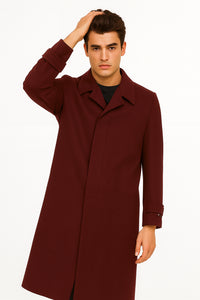 Men's Full Length Top Coat - Single Breasted - Mens Big and Tall burgundy Trench coat