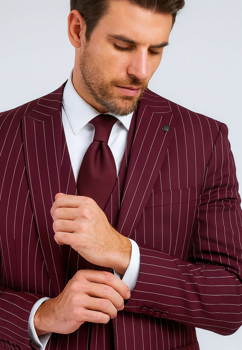 Men's Gangster Bold PinStripe Stripe Chalk Pinstripe Vested 3 Piece Fashion Suit 1920;S 30s Fashion In 10 Colors