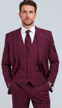 Men's Gangster Bold PinStripe Stripe Chalk Pinstripe Vested 3 Piece Fashion Suit 1920;S 30s Fashion In 10 Colors