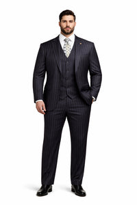 Mens Gangster Pinstripe 2 Button Double Breasted Vest Suit in Black Or Charcoal Grey