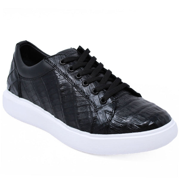 Men's Genuine Full Caiman Belly Skin Sneakers - Black