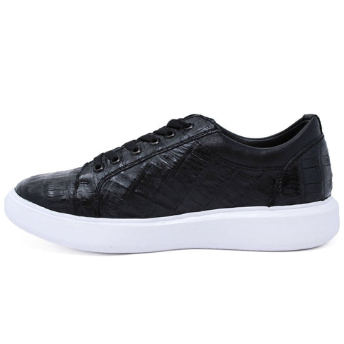 Men's Genuine Full Caiman Belly Skin Sneakers - Black