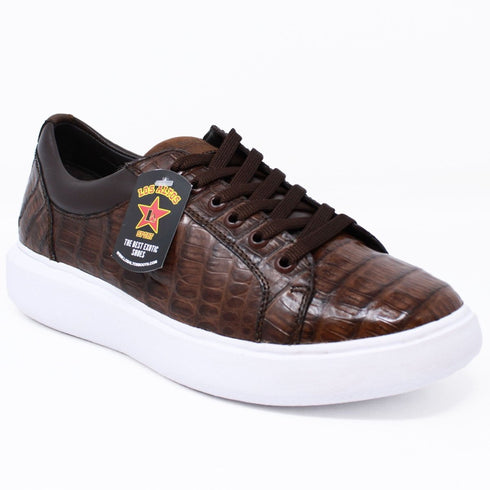 Men's Genuine Full Caiman Belly Skin Sneakers - Brown