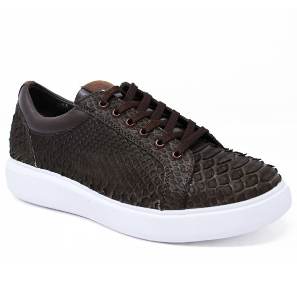 Men's Genuine Full Python Skin Sneakers - Brown