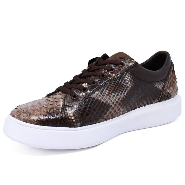 Men's Genuine Full Python Skin Sneakers - Rustic Brown