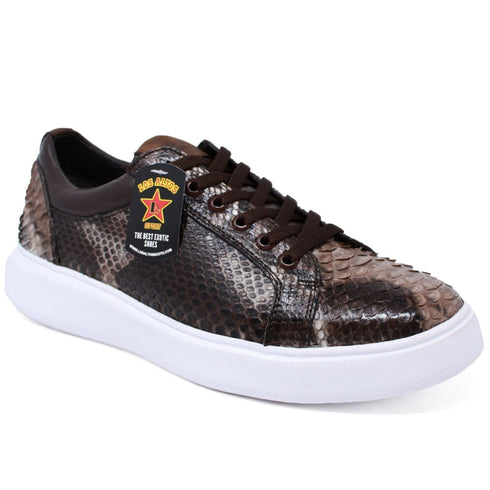 Men's Genuine Full Python Skin Sneakers - Rustic Brown