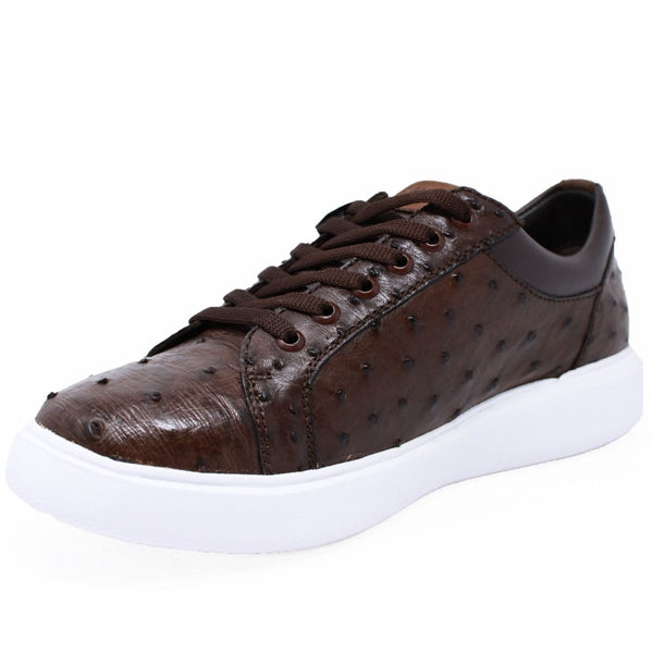 Men's Genuine Full Quill Ostrich Leather Sneakers - Brown