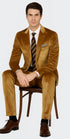 Men’s Gold Velvet Peak Lapel Suit – 2-Piece Skinny Fit Formalwear by Tazzio