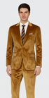 Men’s Gold Velvet Peak Lapel Suit – 2-Piece Skinny Fit Formalwear by Tazzio