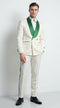 Mens Green & White Tuxedo Suit – White Floral Jacquard Wedding Suit with Green Shawl Lapel
