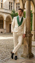Mens Green & White Tuxedo Suit – White Floral Jacquard Wedding Suit with Green Shawl Lapel