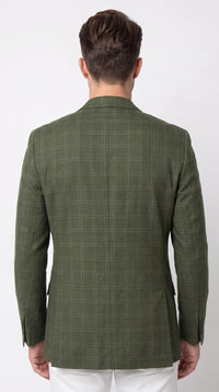 Mens Green Windowpane Blazer – Two-Button Plaid Sport Coat for Weddings, Business and Modern Fit