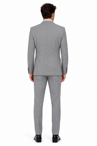 Men’s Grey Plaid 3-Piece Tailored Fit Suit with Vest