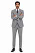 Men’s Grey Plaid 3-Piece Tailored Fit Suit with Vest