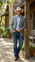 Mens Grey Western Three Button Blazer – Classic Cowboy Style Formal Jacket Business Casual Sport Coat