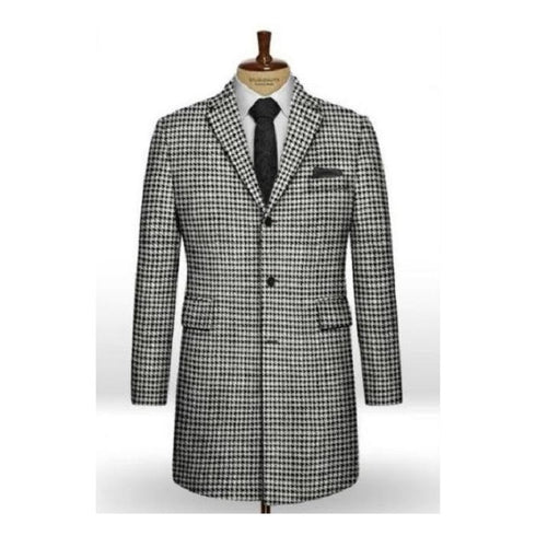 Mens Herringbone Topcoat - black&white Topcoats