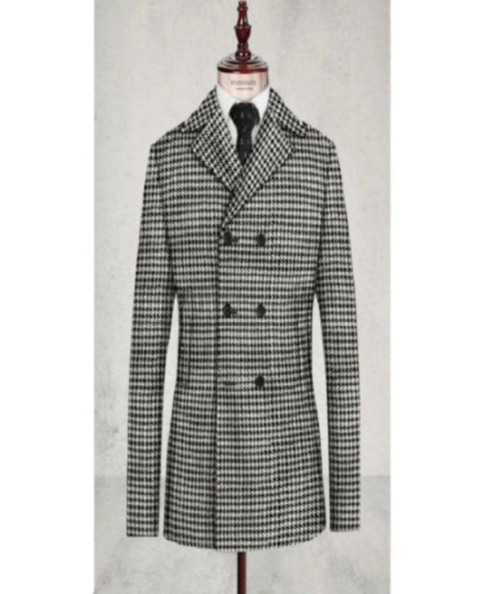 Mens Plaid Peacoat - bw tweed peacoatWool Plaid Coat $179