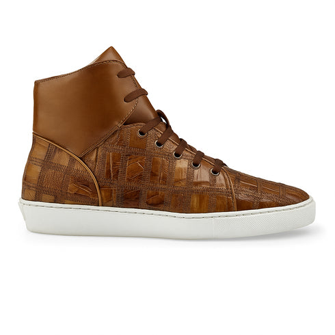 Mens Belvedere Vero Crocodile Patchwork Hightop Sneaker in Honey