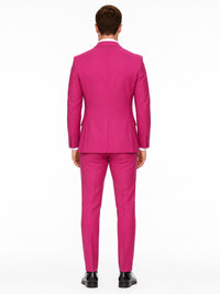 Mens Hot Pink Tuxedo Dinner Jacket + Pants with Shawl Lapel – Slim Fit 2-Piece Suit for Weddings, Proms Suit in Fuchsia Colors
