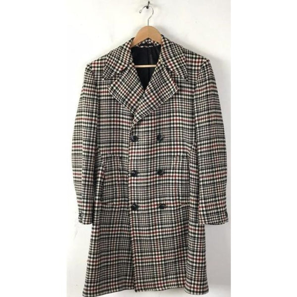 Mens Houndstooth Cream/Black Coat - Houndstooth Peacoat - Mens Houndstooth Overcoat