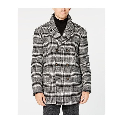 Mens Houndstooth Coat Gray - Houndstooth Peacoat - Mens Houndstooth Overcoat