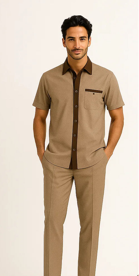 Mens Houndstooth Walking Suit by Dreams by Zacchi – 2 Piece Lei sure Set in brown/tan-99