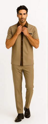 Mens Houndstooth Walking Suit by Dreams by Zacchi – 2 Piece Lei sure Set in brown/tan-99