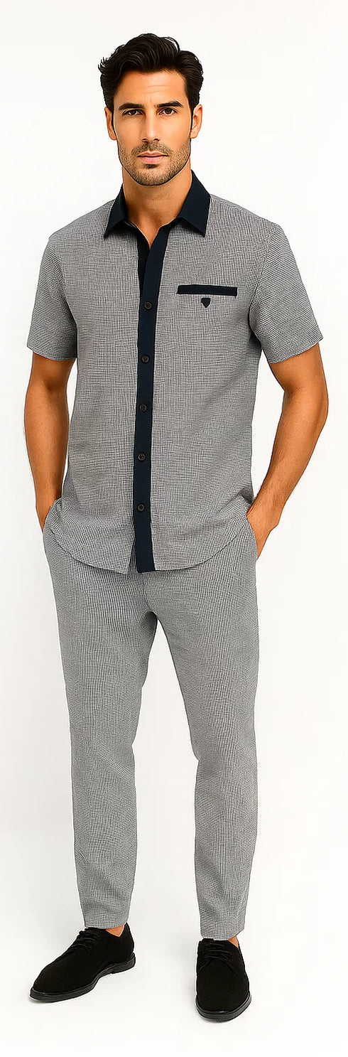 Men’s Houndstooth Walking Suit by Dreams by Zacchi – 2 Piece Lei sure Set in navy/white- $99