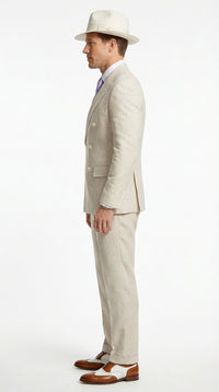 Mens Ivory Off White Double Breasted AI Capone Suit – Classic 1920s Vintage Gangster Style Formal Suit