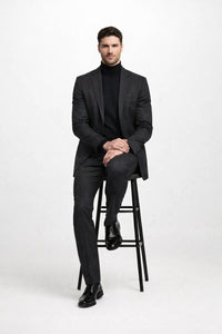 Men's John Wick Charcoal Or Black Suit Costume With Matching Turtle Neck Sweater
