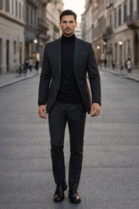 Men's John Wick Charcoal Or Black Suit Costume With Matching Turtle Neck Sweater