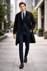 Mens Beige Trench Coat – Classic Long Overcoat with Button Front - Raincoat in Khaki Color