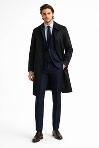 Mens Beige Trench Coat – Classic Long Overcoat with Button Front - Raincoat in Khaki Color