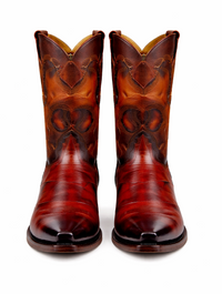 Men's King Exotic Snip Toe Eel Boots Handcrafted Burnished Cognac (494RD0857)